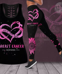 Faith Love Hope Breast Cancer Awareness 3D Hollow Tank Top Leggings