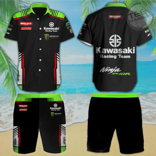 Kawasaki Racing Team 3D Hawaiian Shirt Shorts S2