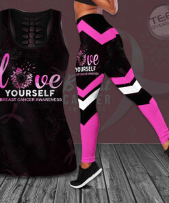 Love Yourself Breast Cancer Awareness 3D Hollow Tank Top Leggings 01