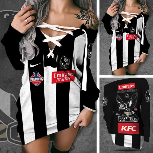 AFL Premiers Collingwood FC Bodycon Off Shoulder Dress OVS251023S2