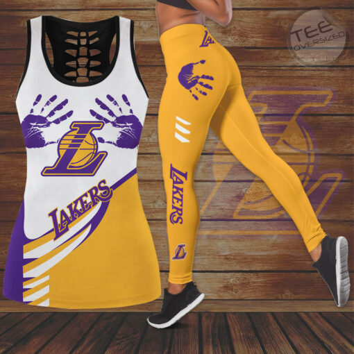 FAN designed Los Angeles Lakers LAL NBA Hollow Tank Top Leggings Set