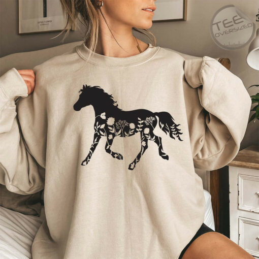 Flower Horse In Spring Oversized Sweatshirt