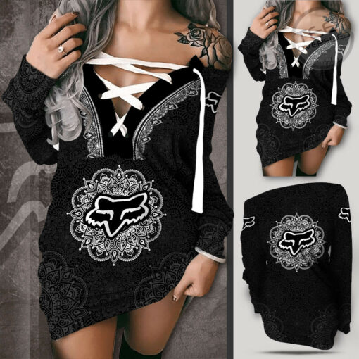 Fox Racing Shoulder Deep V Neck Lace Up Long Sleeve Pullover