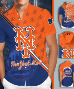 New York Mets 3D Short Sleeve Dress Shirt 01