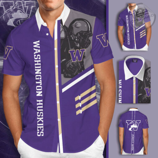 Washington Huskies 3D Short Sleeve Dress Shirt 01