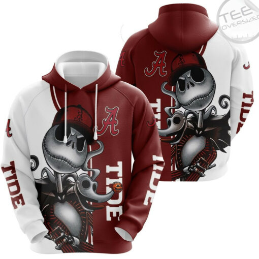 alabama crimson tide jack skellington and zero 3d hoodie