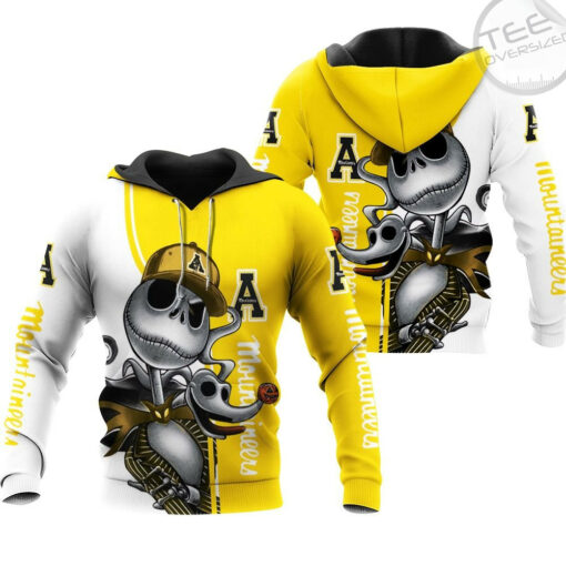 appalachian state mountaineers jack skellington and zero 3d hoodie