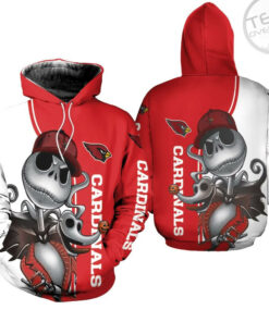 arizona cardinals jack skellington and zero 3d hoodie