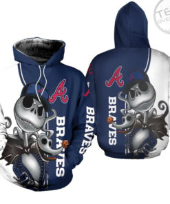 atlanta braves jack skellington and zero 3d hoodie