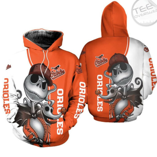 baltimore orioles jack skellington and zero 3d hoodie