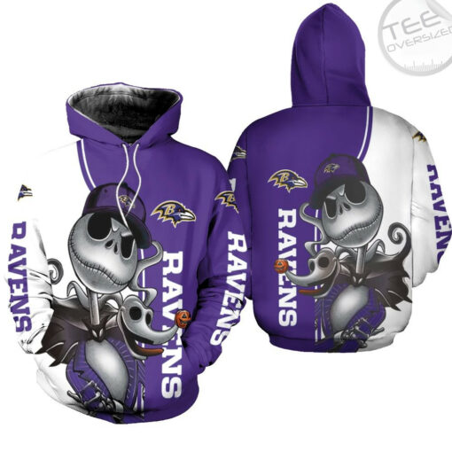 baltimore ravens jack skellington and zero 3d hoodie