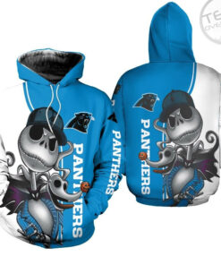 carolina panthers jack skellington and zero 3d hoodie