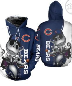 chicago bears jack skellington and zero 3d hoodie