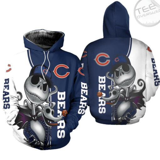 chicago bears jack skellington and zero 3d hoodie