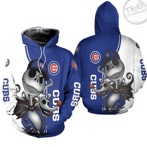 chicago cubs jack skellington and zero 3d hoodie