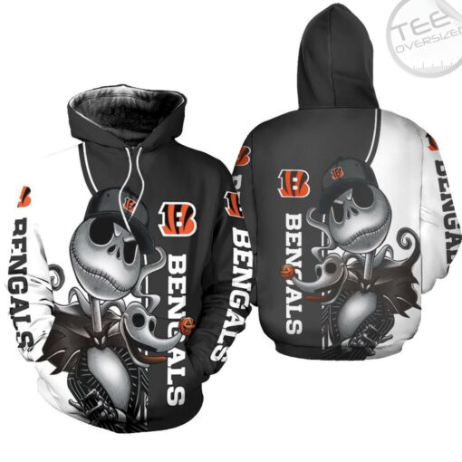 cincinnati bengals jack skellington and zero 3d hoodie