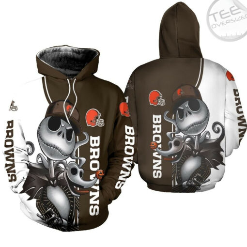 cleveland browns jack skellington and zero 3d hoodie