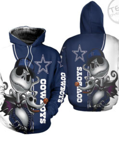 dallas cowboys jack skellington and zero 3d hoodie