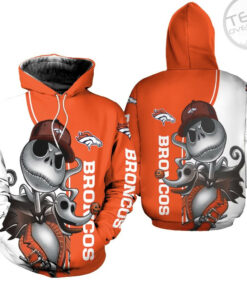 denver broncos jack skellington and zero 3d hoodie