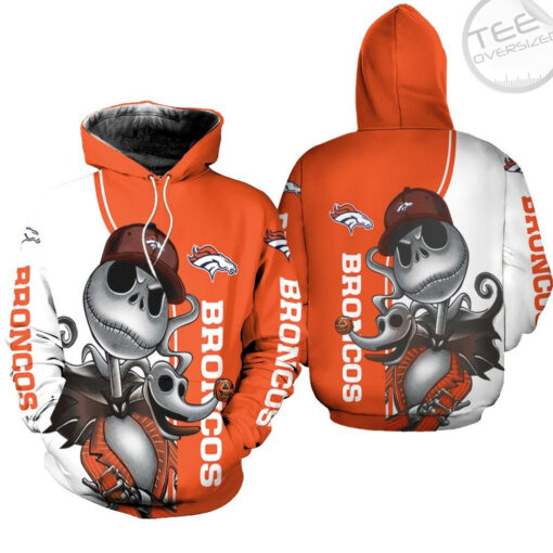 denver broncos jack skellington and zero 3d hoodie