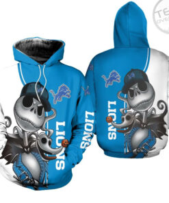 detroit lions jack skellington and zero 3d hoodie