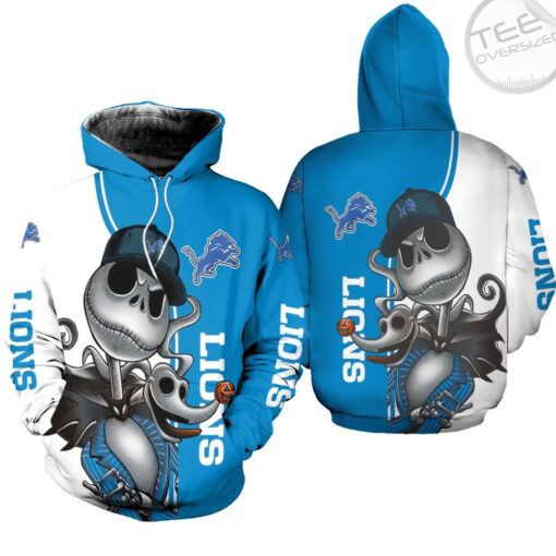 detroit lions jack skellington and zero 3d hoodie