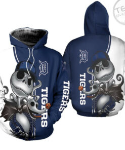 detroit tigers jack skellington and zero 3d hoodie