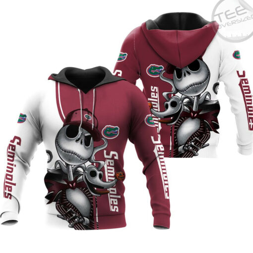 florida state seminoles jack skellington and zero 3d hoodie