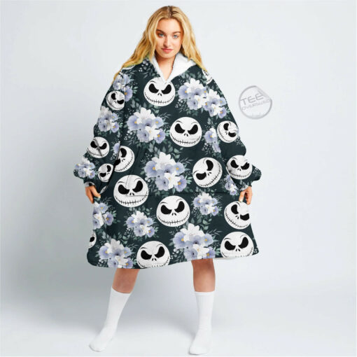 flowers jack skellington faces oversize fleece hoodie blanket