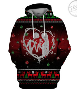 jack skellington and sally heart christmas pattern red hoodie