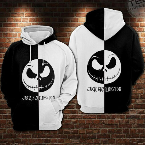 jack skellington black and white 3d hoodie