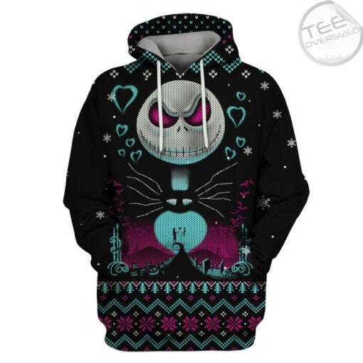 jack skellington night of love christmas pattern black 3d hoodie