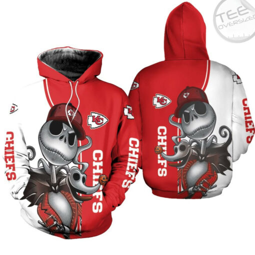 kansas city chiefs jack skellington and zero 3d hoodie