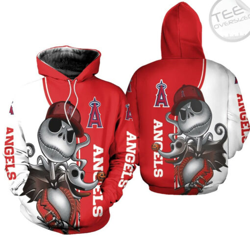 los angeles angels jack skellington and zero 3d hoodie