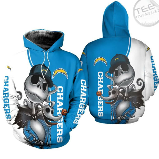 los angeles chargers jack skellington and zero 3d hoodie