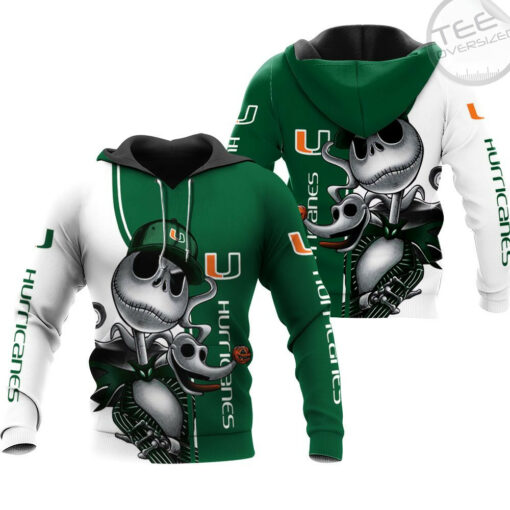 miami hurricanes jack skellington and zero 3d hoodie