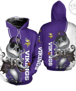 minnesota vikings jack skellington and zero 3d hoodie