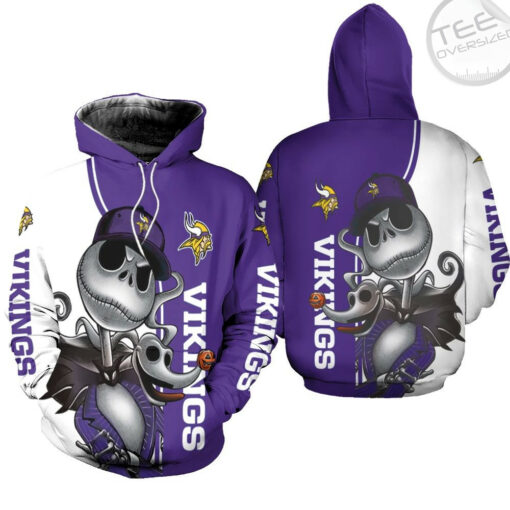 minnesota vikings jack skellington and zero 3d hoodie