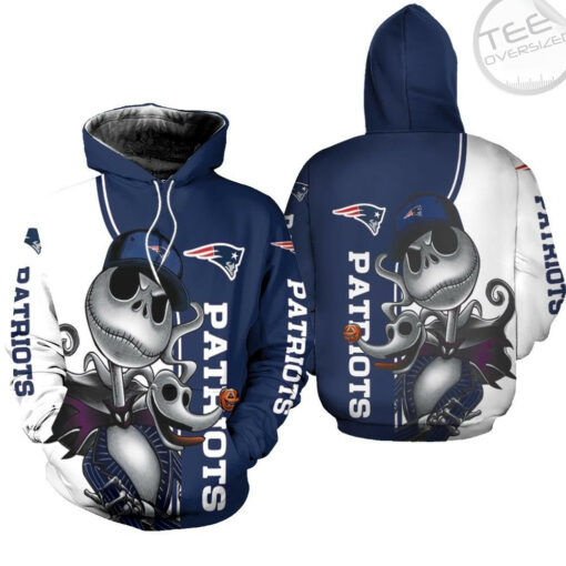 new england patriots jack skellington and zero 3d hoodie