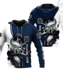 notre dame fighting irish jack skellington and zero 3d hoodie