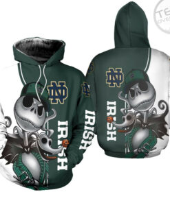 notre dame fighting irish jack skellington and zero unisex hoodie