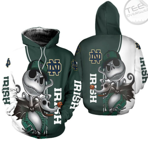 notre dame fighting irish jack skellington and zero unisex hoodie