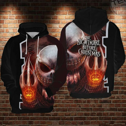 scary jack skellington black 3d hoodie